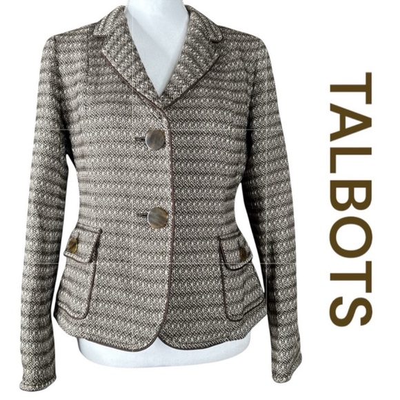Talbots Jackets & Blazers - TALBOTS Tweed Blazer in Brown & Crème, Two Button Front, Pockets, Lined, Size 8.